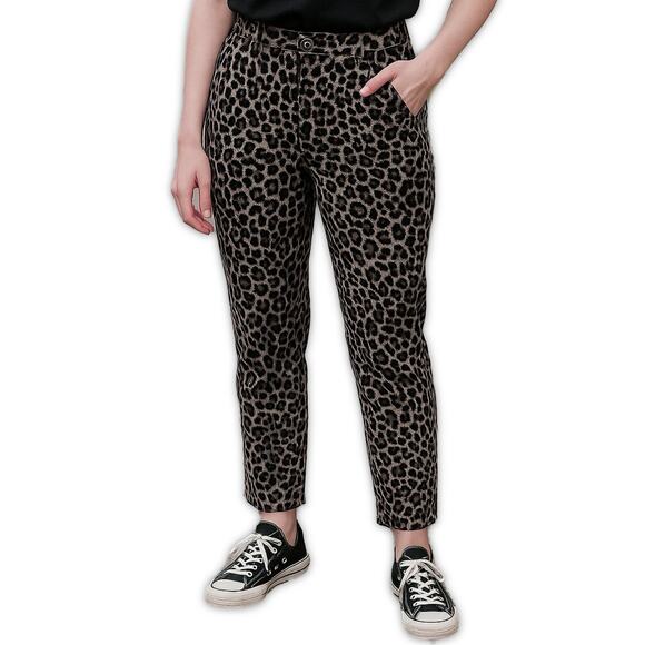Cabi Leopard Ankle Pants Slim Stretch Gray Animal Print Size 6 - Picture 1 of 12